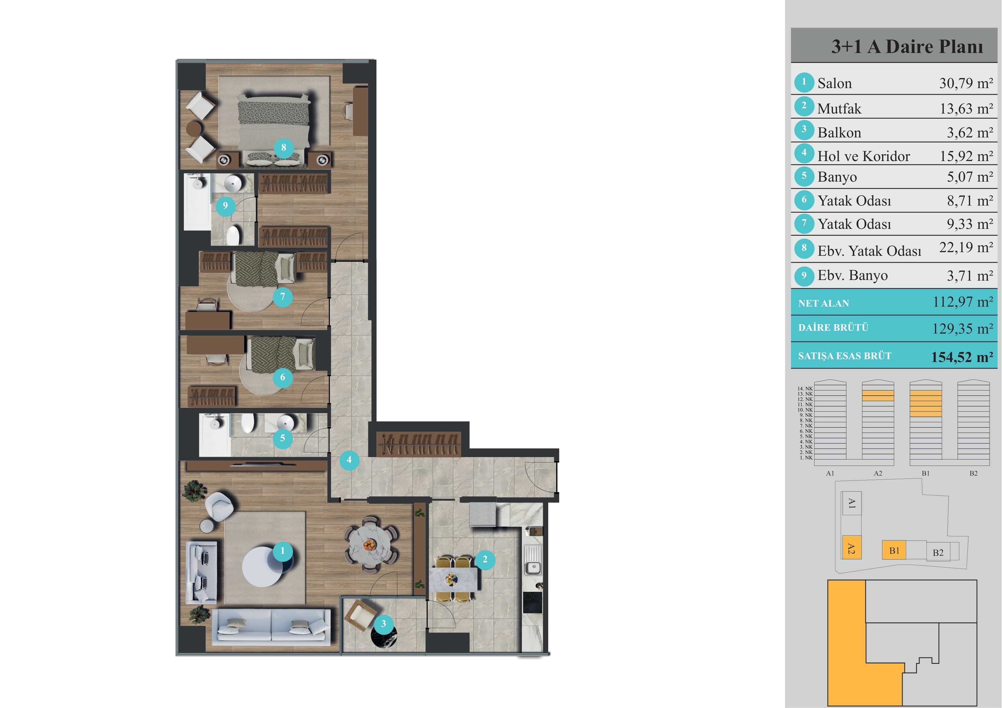 Elite Erenköy — apartments in Istanbul — 3+1 — Floor plan