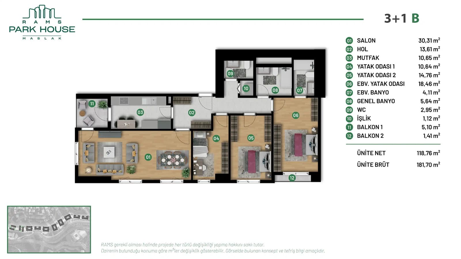RAMS Park House Maslak — شقق في إسطنبول — 3+1 — مخطط الشقة