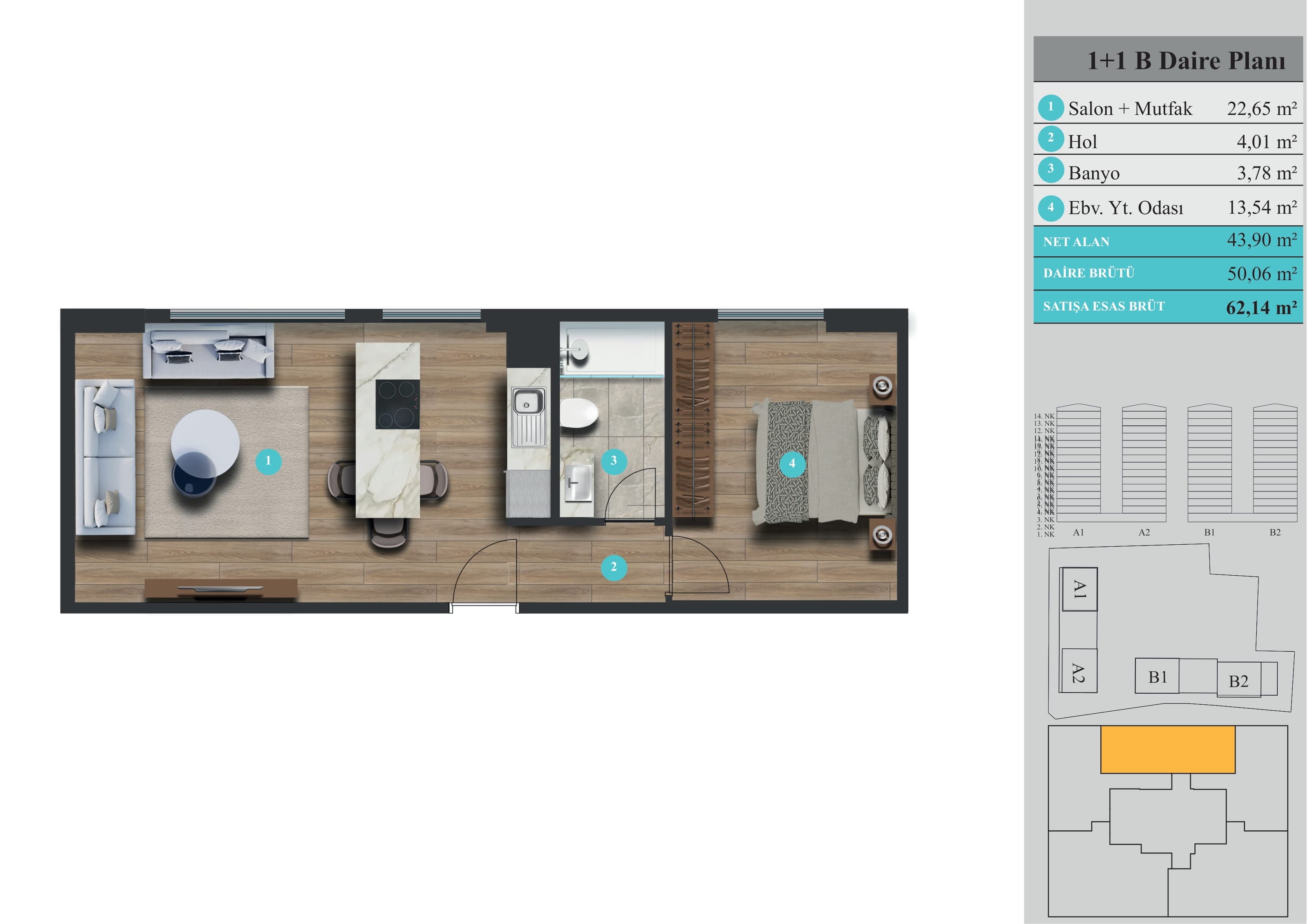Elite Erenköy — apartments in Istanbul — 1+1 — Floor plan