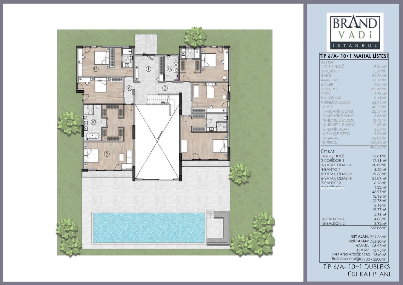 Kat planı 10+1 Duplex 2