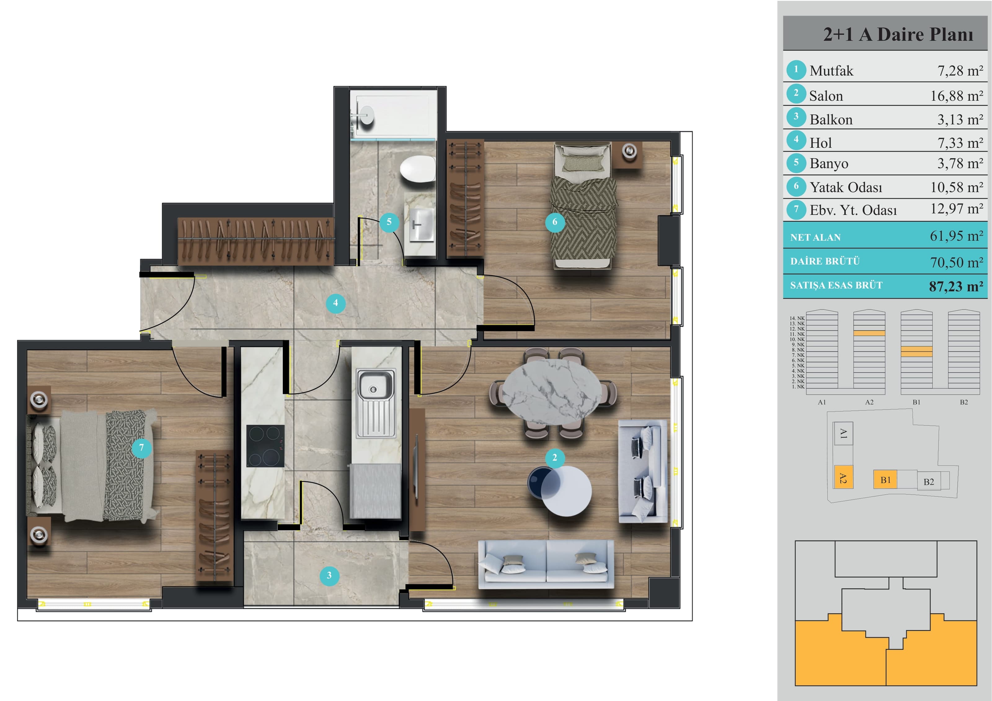 Elite Erenköy — apartments in Istanbul — 2+1 — Floor plan