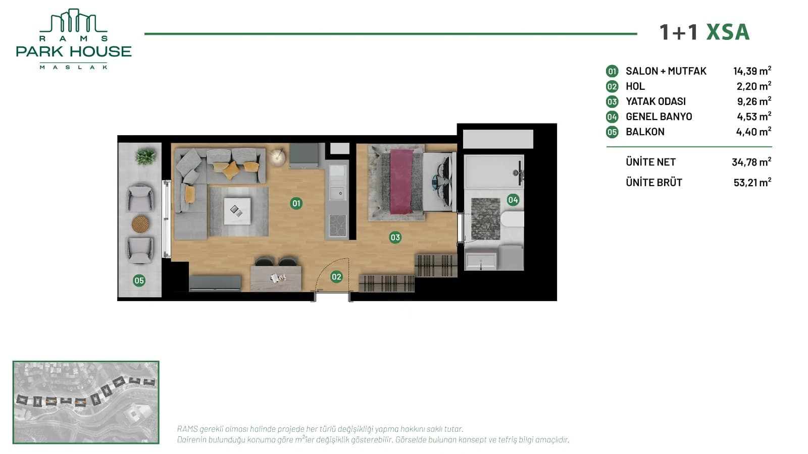 RAMS Park House Maslak — شقق في إسطنبول — 1+1 — مخطط الشقة